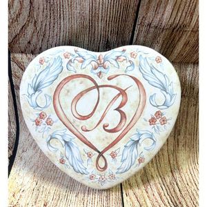 Brighton Heart Shaped‎ Tin Jewelry Holder Rose Pink Ribbon "B"